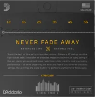 Комплект струн для акустической гитары d'addario xtabr1256 - струны для акустической гитары с стальными верхами ny и басами с бронзовой обмоткой 80/20 по шестигранной основе и обработкой xt. слабое натяжение верхов и среднее басов, толщина .012-.056 дюйма