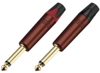 Taverlab TC208 - Разъём прямой, кабельный, позолоченный, джек 6.35мм несимметричный, папа (корпус цинковый сплав, цвет "красное вино"). Отгружается парами - красный + чёрный хвостовик, цена указана за штуку.
