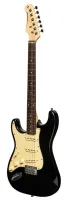 STAGG SES-30 LH BK - леворукая электрогитара, 22 лада, корпус: павловния, гриф: клён, на болтах, накладка: клён, звукосниматели: SSS, регулировки: 1х громкость, 2х тон, 5-ти позиционный переключатель, цвет: чёрный