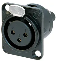 Neutrik NC3FD-S-1-B панельный разъем XLR female черненый корпус, золоченые винтовые контакты