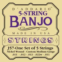 J57 Комплект струн для 5-струнного банджо, никель, Custom Medium, 11-22, D'Addario