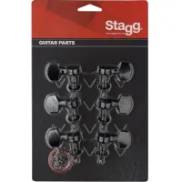 STAGG KG371BK - 6 колков для электрогитары/Folk гитары (3L+3R)  . Литой корпус. Защитная смазка. Требуемый диаметр pegholes: 13/32". Металлические черные ручки (кнопки) в стиле "Schaller". Необходимые винты и резьбовые втулки в комплекте