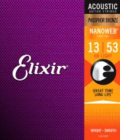 16182 NANOWEB Комплект струн для акустической гитары, HD Light, фосф.бронза, 13-53, Elixir