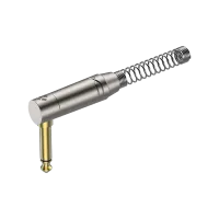 ROXTONE RJ2RPP-NG Разъем, 6,3mm mono Male Jack(угловой) с пружиной. цвет: сереброб, покрытие контактов: Золото. Максимальные размер кабеля: 7мм с пружиной, 8,5vv без пружины. 1шт в блистере, 20шт в коробке, 400 шт в мастер упаковке размером: 46х36х30см