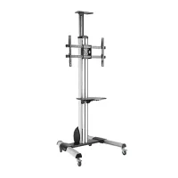 Уценка [MH70A] Мобильная стойка Wize Pro [MH70A] для дисплеев 49"-70" Max VESA 600x400 см, высота 111-151см, плавная р-ка высоты, полка для камеры ВКС, полка для оборудования, кабель. канал, поворот 0/+90°, нагрузка 33-45кг, серебр.