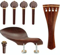 Violin accessory set Acura Meister Ultimo VS-NSGHT322 - Ultimo grade 3/4-4/4 violin accessory set of rosewood with boxwood trim. Heart pegs, Hill tailpiece, Guarneri chin rest with English mount and inSight end pin.
