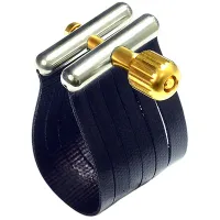 Tenor saxophone ligature Rovner Star Series - Gilded brass ligature with rubber strap for tenor saxophone Aizen ebonite mouthpiece