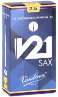 Soprano saxophone reeds Vandoren V21 SR8025 - V21 soprano saxophone reed with thicker heel and articulated heart with strength 2.5. Price per pack of 10 pieces