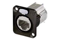 Neutrik NE8FDX-Y6-B- Панельный экранированный разъем etherCON RJ45 CAT5/6a (розетка) с фланцем типа D, под зажим провода IDC, цвет черный