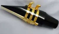 Matte gilded tenor saxophone ligature Woodstone Selmer - Brushed gilded brass ligature for Selmer tenor saxophone ebonite mouthpiece for massive sound with noticeable resistance