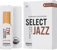 Трости для сопрано-саксофона d'addario organic select jazz unfiled orrs10ssx2s - трость из толстой заготовки без подрезки с утолщенным сердцем для саксофона сопрано силой 2 слабая. цена за упаковку из 10 штук