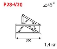 ИМЛАЙТ P28-V20 Стыковочный угол 45 градусов, вертикальный, d28х2 \ d16х2мм. Крепежный размер 138мм, М10.