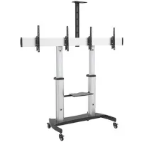 ErgoFount BSM-100-60/2TV- Мобильная стойка с регулировкой высоты для двух дисплеев диагональю 37–60'', макс. нагрузка 2x50 кг, серебристая с черным