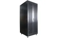 Рэковая стойка Wize Pro [W42U80R-RD] 19”, 42U, 600х800 мм,  двойная передняя и задняя двери металл. перфорированные , вент.панель из 4 вентиляторов, колеса, рэковые гайки: 20 шт, вес нагрузки 800 кг, сталь,черный (3 места)