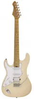 ARIA 714-JH MBWH - электрогитара, 22 лада, форма стратокастер, корпус: тополь с кленовым топом, гриф: жареный клён, на болтах, звукосниматели HSS, регулировки: 1х громкость, 1х тон, отсечка, 5 позиционный переключатель, цвет marble white