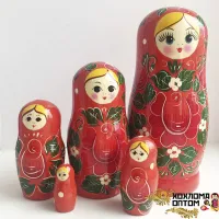 LHM10165 Матрешка "Вятка средняя красная" 5 кукольная, Хохлома