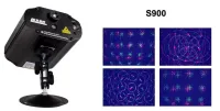 S900 MINI LASER LIGHTсо светодиодной подсветкой; питание: 220В/50Гц (БП DC12V/1A); источник: зеленый 50 мВт, красный 150 мВт, светодиод синий 3Вт; управление: пульт ДУ, звуковая анимация, автома