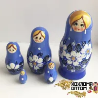 LHM10169 Матрешка "Вятка синяя" 5 кукольная, Хохлома
