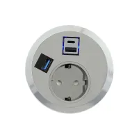 ABL 2F220112- Встраиваемая розетка серии Port El с 1xUSB-A, 1xUSB-C, 1xUSB-A 3.0, серая