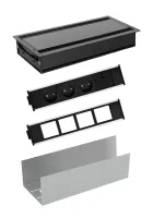 ABL K46MID/2 (B)- Комплект розеточной станции серии Conference MID с лючком, 3 розетки, 1xUSB-A, 1xUSB-C и 4 слота для IMP, черный