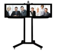 B-Tech BT8511/BC - Стойка-тележка для двух 42" ЖК-мониторов с полкой для камеры, цвет - черное основание/хромированные штанги