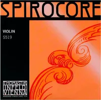 3/4 violin string set Thomastik Spirocore S519 - Helical twisted steel 3/4 violin string set with less inertia and improved vibration. Chrome wound steel E1 string, medium tension.
