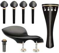 Violin accessory set Acura Meister Ultimo VS-NSGRL522 - Ultimo grade 3/4-4/4 violin accessory set of ebony with boxwood trim. Hill pegs, tailpiece of round design, Guarneri chin rest with English mount and inSight end pin.