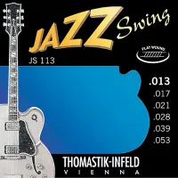 Electric guitar string set Thomastik Jazz Swing JS113 - Jazz archtop guitar strings with flat nickel wound basses and steel tops, thickness .013-.053 inch