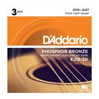 D`ADDARIO EJ-15-3D 3 комплекта струн для ак. гитары фосфор/бронза, Extra Light 10-47