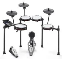 Электронная ударная установка [NITROMAXKITXEUK] Alesis [NITRO MAX KIT] : 3 пэда томов (8), двухзонный пэд малого барабана (10), пэд бочки с педалью, два пэда тарелок (10), пед хай-хэта (10), алюминиевая рама со стойками, модуль, кабели для подключения, а