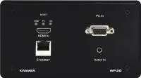 Kramer wp-20/eu(b)-80 передатчик vga/hdmi, rs-232 и стерео аудио по витой паре hdbaset; поддержка 4к60 4:2:0, цвет черный