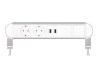 ABL 2A010222- Настольная розеточная станция серии Chroma с 2 розетками, 2xUSB-A и 2 слотами для IMP, белая с серебристым