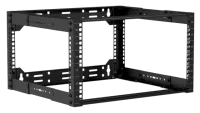 Caymon OPR306A/B Стойка телекоммуникационная с открытой рамой 19". Материал сталь.  Открытая конструкция. Монтажная высота 6U. Габаритные размеры, мм (Ш x В (без резиновых ножек) x Г): 520 x 291 x 300-450.  Масса 8 кг. Цвет черный (RAL9004)