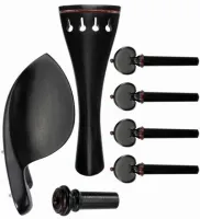 Violin accessory set Acura Meister Ultimo VS-NSGRT542 - Ultimo grade 3/4-4/4 violin accessory set of ebony with rosewood trim. Heart pegs, tailpiece of round design, Guarneri chin rest with English mount and inSight end pin.