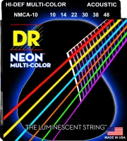 DR NMCA-10 - струны для акустической гитары, Калибр: 10-48, Серия: HI-DEF NEON™, Обмотка: посеребрёная медь, Покрытие: люминесцентное