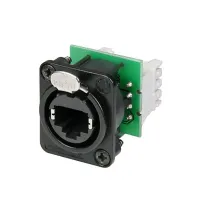 Neutrik NE8FDV-Y110-B- Панельный разъем etherCON RJ45 CAT5e (розетка) с фланцем типа D, под зажим провода IDC-110, AWG 26–20, цвет черный
