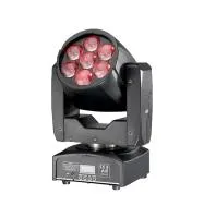 LightCraft 7x12W WASH вращающаяся голова типа Wash, 7 диодов по 12Вт. Вращение Pan : 540° / Tilt: 270°(8/16 bit ). Макросы цвета. Линейная цветовая температура. Угол раскрытия луча: 4°- 45°. Линейный диммер  0-100%. Регулируемый  Стробо-эффект (1-20 вспыш