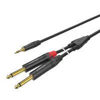 ROXTONE PACC280/5 Премиальный аудио кабель, 5,5mm (2x0.22mm2), 3,5mm stereo Jack (MJ3BG) -2x6,3mm mono Jack (J2BG), покрытие контактов: золото, 5м.