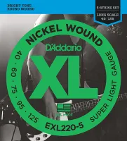 EXL220-5 Nickel Wound Комплект струн для 5-струнной бас-гитары, Super Light, 40-125, D'Addario
