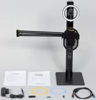 Marantz TURRET - Аудио-видео система для записи видеоблогов/стриминга. FHD камера 1080p H.264, конденсаторный USB-микрофон 150 Гц - 15 кГц, 16 бит/48 кГц на пантографе, подсветка, 1 x 1/8'' Jack TRS Line Out, 1 x 1/8'' Jack TRS HP Out, 2 порта USB-A, порт