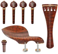 Violin accessory set Acura Meister Ultimo VS-NSGRL122 - Ultimo grade 3/4-4/4 violin accessory set of snakewood with boxwood trim. Hill pegs, tailpiece of round design, Guarneri chin rest with English mount and inSight end pin.