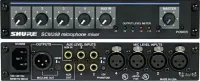 Shure SCM268E - Микрофонный микшер с 6ю встроенными трансформаторами дял исключения возникновения помех. 4хXLR микрофонных входа, 5xRCA небалансных AUX входа. Фантомное питание 12В. Выход балансный 1xXLR MIC/LINE, небалансный 1xRCA