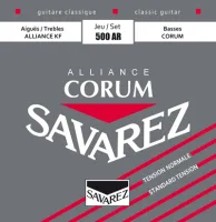 Classical guitar string set Savarez Alliance-Corum 500AR - Басы на нейлоновой основе с посеребренной медной обмоткой Corum. Дисканты Alliance из фторуглерода. Чистый звук во всех позициях. Среднее натяжение
