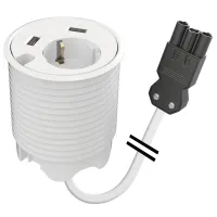 Kondator 935-PD14W-GST- Встраиваемая розетка с тремя уровнями установки для монтажа в стол со встроенными разъемами 2xUSB и отверстием для кабеля 9,5 мм, цвет белый