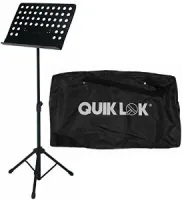 QUIK LOK MS330 оркестровый пюпитр с перфорацией, высота 75-129 см, стол 47,5Х34,5 см, с сумкой, чёрный