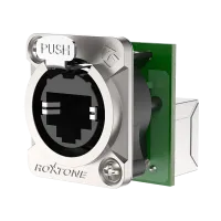 ROXTONE RE8FD5 Разъем RJ45 панельный, гнездо, тип-D, розетки соответствуют CAT5e согласно стандарту TIA / EIA 568-C.2 и ISO / IEC1 1801, возможность крепления  для  разъема RJ45 и разъема RJ45 типа XLR.