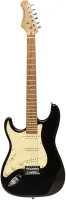 STAGG SES-55 BLK LH - леворукая электрогитара, 22 лада, корпус: павловния, гриф: мореный клён, на болтах, звукосниматели: SSS, регулировки: 1х громкость, 2х тон, 5-ти позиционный переключатель, цвет: черный