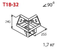 ИМЛАЙТ T18-32 Стыковочный узел для 3-х ферм под 90 градусов, d28х2 \ d16х2мм. Крепежный размер 100мм, М8.
