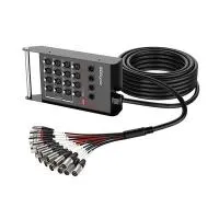 ROXTONE STBN1204L25 WPC Кабель многожильный со сценической коробкой в водоотталкивающем чехле (RPPB002),  с разъемами Roxtone+Neutrik, 12 входов, 4 выхода, цвет: Матовый черный с хромированной ручкой, 25м, вес: 8кг., 1 шт в коробке: 38х38х21см