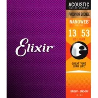 Elixir 16182 nanoweb  струны для акустической гитары hd light 13-53, фосфор/ бронза